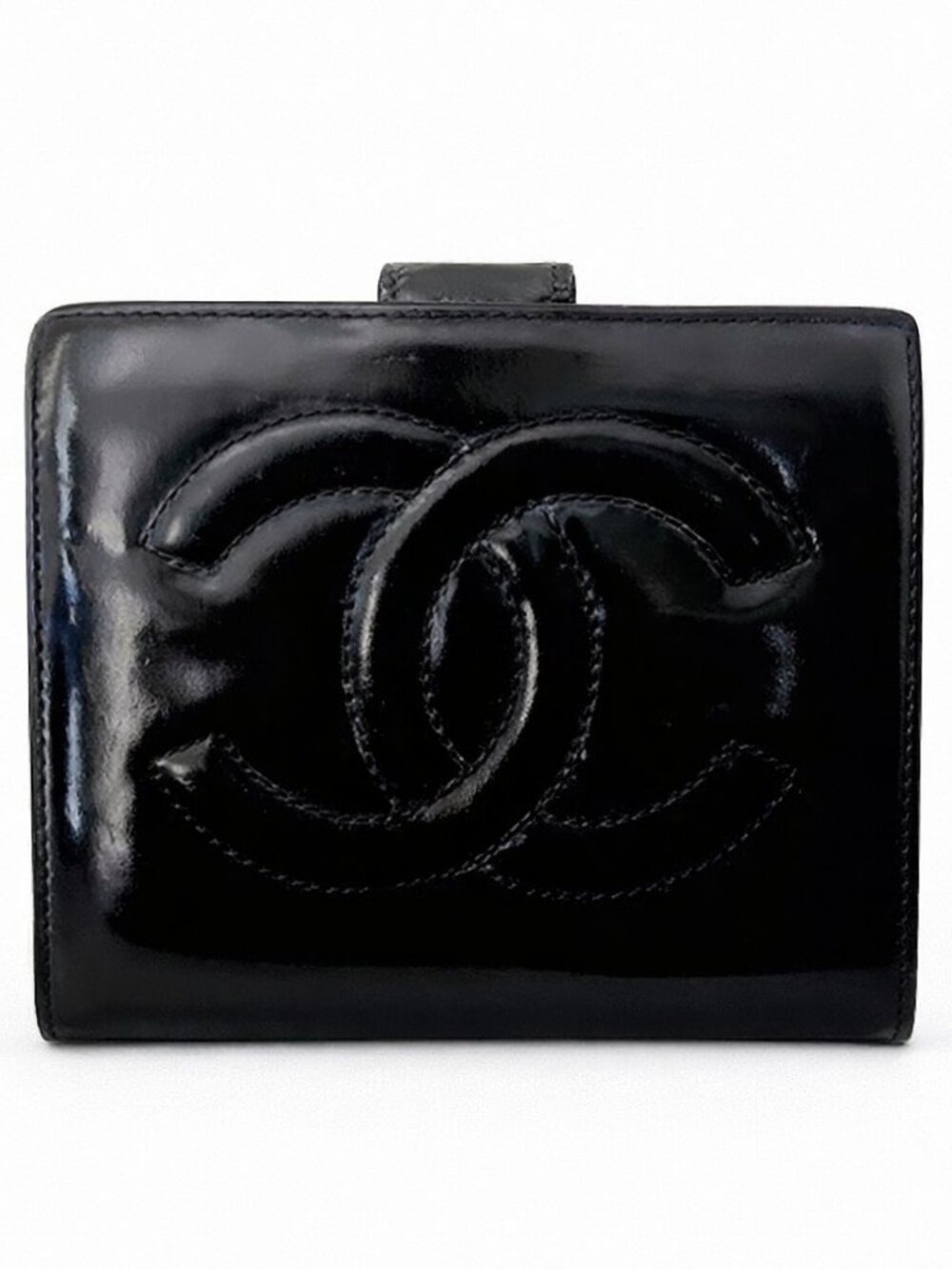 Chanel Black Patent Leather Wallet/Iconic Interlocking CC Logo